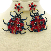 Red Ladybug Seed Bead Earrings - Beaded (2.5inx3in)
