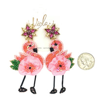 Pink Flamingo Seed Bead Earrings (1.75x3.75in)