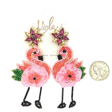 Pink Flamingo Seed Bead Earrings (1.75x3.75in)