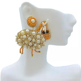 Sheep Pearl Seed Bead Beaded Earrings (2.25x2in)