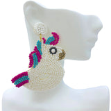 Unicorn Themed Beaded Earrings (2.9x2.5in)
