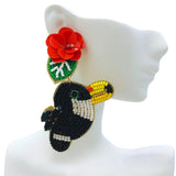 Toucan Bird Beaded Earrings (1.75x3in)