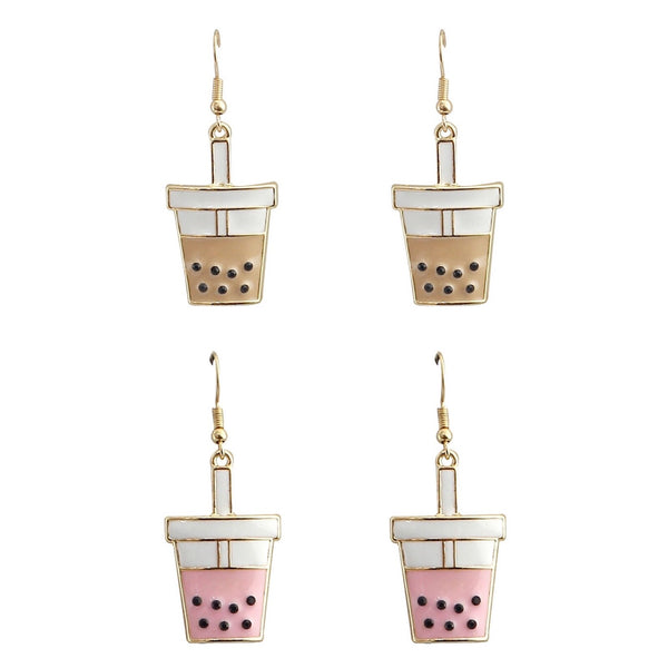 Boba Tea Earrings - Strawberry or Chocolate (0.8x2in)