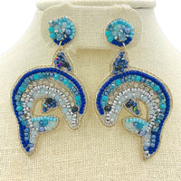Blue Dolphin Seed Bead Earrings - Beaded (1.6x2.75in)