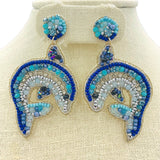 Blue Dolphin Seed Bead Earrings - Beaded (1.6x2.75in)