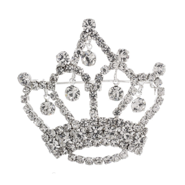Pointy Crown Dangle Rhinestones Pin Brooch (1.75x2in)