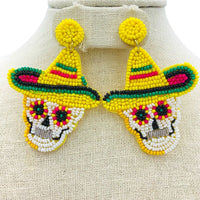 Día de (los) Muertos / Cinco De Mayo Skull Beaded Earrings (2.0x3.0in))