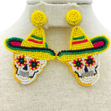 Día de (los) Muertos / Cinco De Mayo Skull Beaded Earrings (2.0x3.0in))