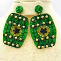 Saint Patrick's Day Themed Beer Barrel Beaded Earrings (1.5x2.5in)