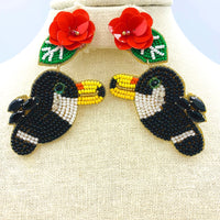 Toucan Bird Beaded Earrings (1.75x3in)