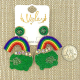 Saint Patrick's Day Themed Rainbow Pot of Gold Beaded Earrings (1.75x2.5in)