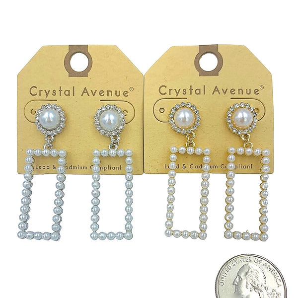 Round Top Rectangle Drop Pearl Earrings in Silver or Gold (0.59x2.02in)