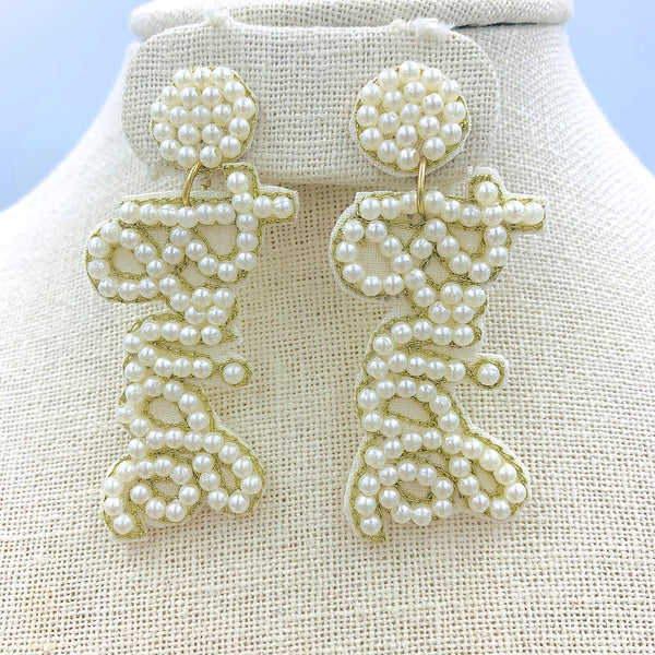"BRIDE" Word Seed Bead Wedding Earrings - Beaded (1.25x2.5in)