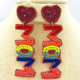 "MOM" Seed Bead Earrings (0.75x3in)