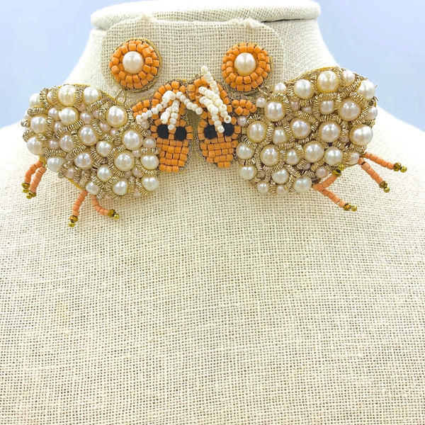 Sheep Pearl Seed Bead Beaded Earrings (2.25x2in)