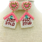 "Just Sold" Real Estate Themed Beaded Earrings (1.5x2.25in)