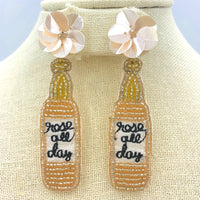 "Rosè All Day" Wine Bottle Seed Bead Earrings (0.75x3in)