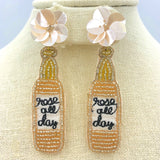 "Rosè All Day" Wine Bottle Seed Bead Earrings (0.75x3in)
