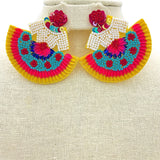 China Poblana Cinco De Mayo Themed Dress Beaded Earrings (2.5x2.5in)