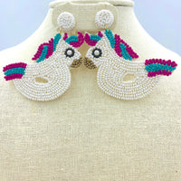 Unicorn Themed Beaded Earrings (2.9x2.5in)
