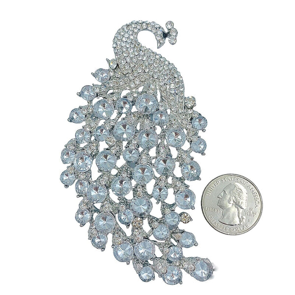 Rhinestone Peacock Brooch Pin - 2 Colors Available (2.25x4in)