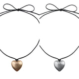 Puffy Heart Black Cord Necklace in Silver or Gold (37in)(1.4x1.5in)