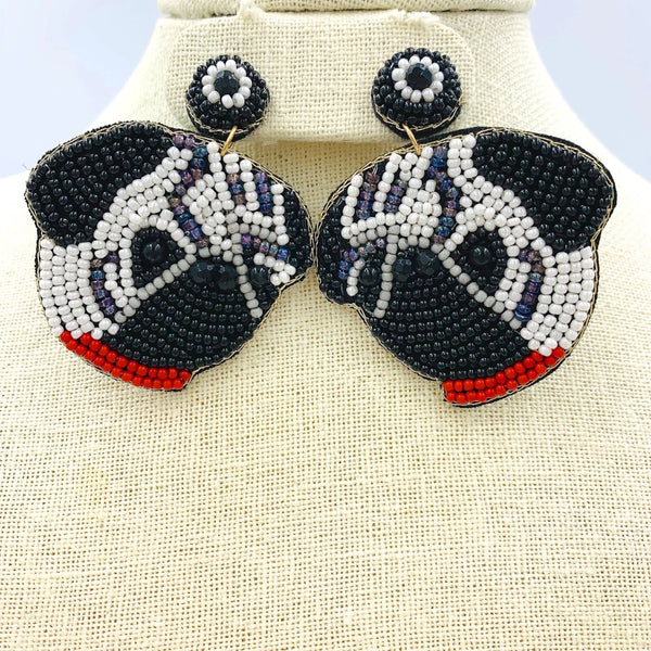Pug Seed Bead Earrings - (1.75x2.5in)
