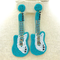 Guitar Seed Bead Earrings in Fuchsia or Turquoise (1.25x3.5in)