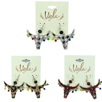 Christmas Themed Buffalo Plaid Bull Earrings (1.5x1.75in)