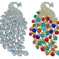 Rhinestone Peacock Brooch Pin - 2 Colors Available (2.25x4in)
