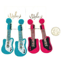 Guitar Seed Bead Earrings in Fuchsia or Turquoise (1.25x3.5in)