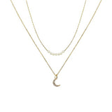 Pearl & Crescent Moon 2 Strand Necklace (16in/17+3in)