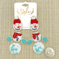 Christmas Tiered Snowman Seed Bead Earrings (2x3.25in)