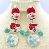Christmas Tiered Snowman Seed Bead Earrings (2x3.25in)