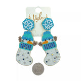 Snowman Inside Christmas Stocking Seed Bead Earrings (1.5x3.75in)