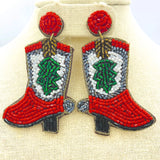 Christmas Tree Red Boot Seed Bead Earrings (1.5x3in)