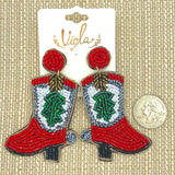 Christmas Tree Red Boot Seed Bead Earrings (1.5x3in)