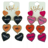 Trick or Treat Tiered Heart Candy Seed Bead Earrings - Halloween (1.1x3.9in)