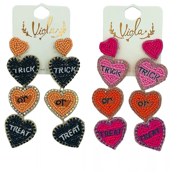 Trick or Treat Tiered Heart Candy Seed Bead Earrings - Halloween (1.1x3.9in)