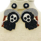 Grim Reaper with Scythe Seed Bead Earrings - Beaded, Halloween (1.75x2.75in)