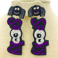 Spooky Spider Seed Bead Earrings - Beaded, Halloween (1x3in)