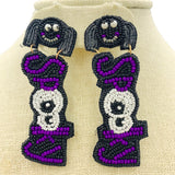Spooky Spider Seed Bead Earrings - Beaded, Halloween (1x3in)