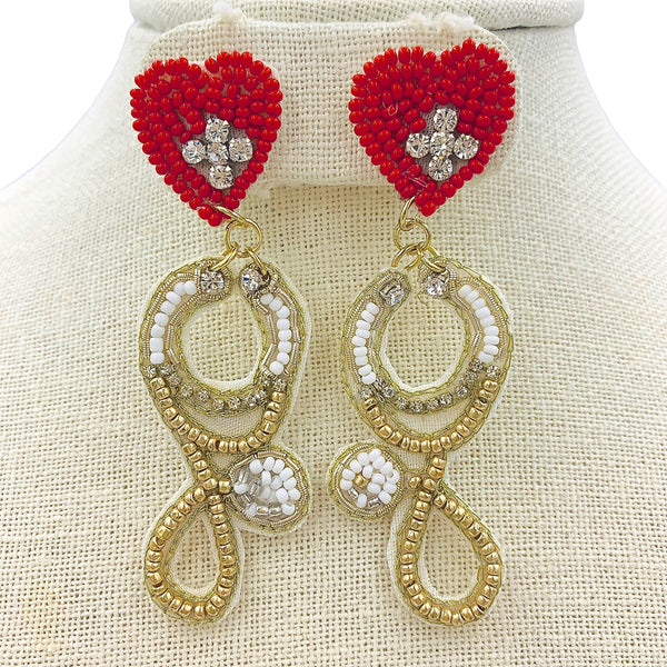 Stethoscope & Heart Seed Bead Earrings - Doctor, Nurse Beaded (1x3in)