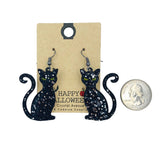 Black Cat Glitter Earrings - Halloween (1.25x2.25in)