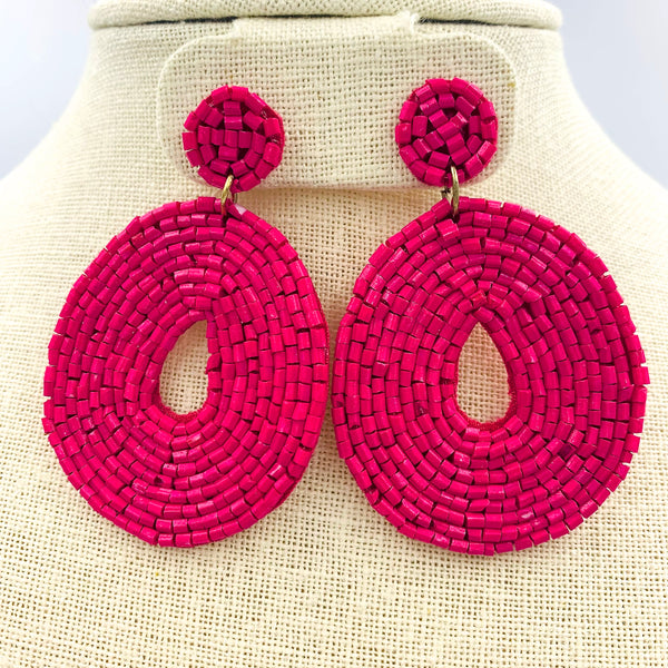 Circle Drop Seed Bead Earrings Style 1 - 3 Colors Available