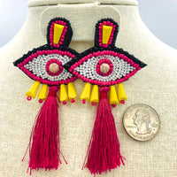 Evil Eye Seed Bead Tassel Earrings, 2 Colors Available - Style 1