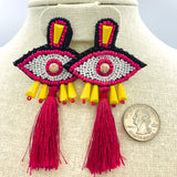 Evil Eye Seed Bead Tassel Earrings, 2 Colors Available - Style 1