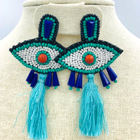 Evil Eye Seed Bead Tassel Earrings, 2 Colors Available - Style 1