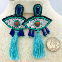 Evil Eye Seed Bead Tassel Earrings, 2 Colors Available - Style 1