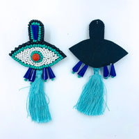 Evil Eye Seed Bead Tassel Earrings, 2 Colors Available - Style 1